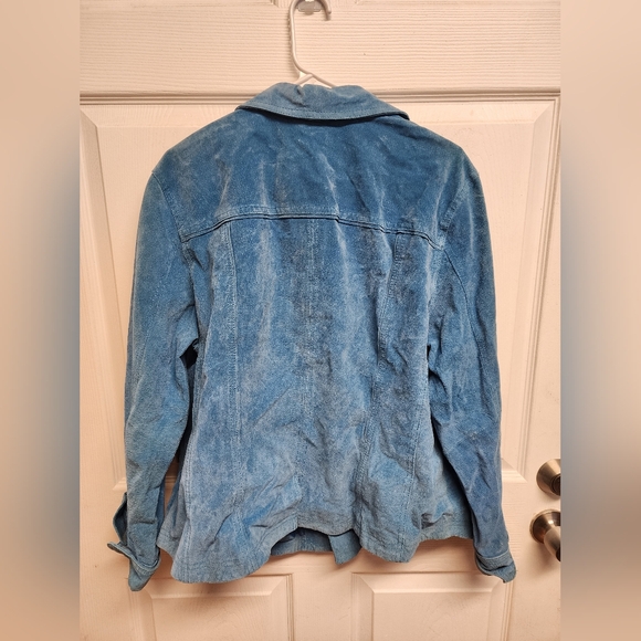 Vintage Live A Little Blue 100% Leather Button Jacket Women, Size 1X - Picture 3 of 3